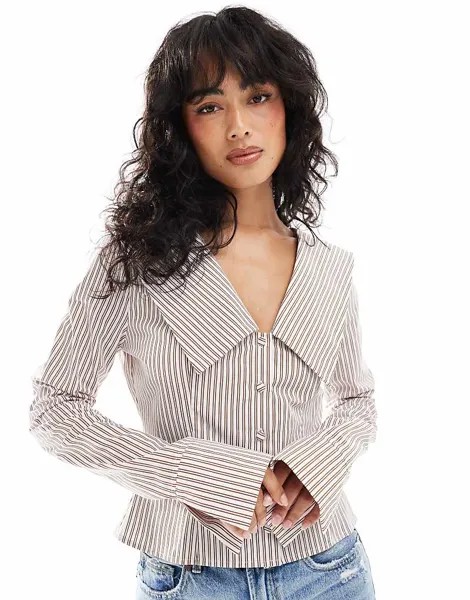 ASOS DESIGN – приталенная рубашка из поплина с воротником в розовые полоски
