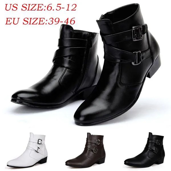 Плюс Размер 39-46 Мужчины Мода Заостренный носок Кожаная обувь Британский стиль Ботильоны