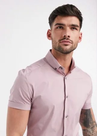 Светло-розовая обтягивающая рубашка с короткими рукавами River Island-Розовый цвет