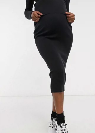 Черная трикотажная юбка с разрезом сбоку от комплекта ASOS DESIGN Maternity-Черный