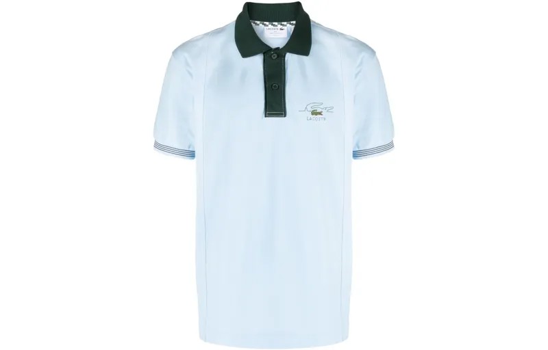 Рубашка поло из хлопка с вышитым логотипом Lacoste, светло-голубой
