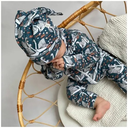 Комбинезон Mjolk Sleep and Play Лебеди, на манжетах (62) ,