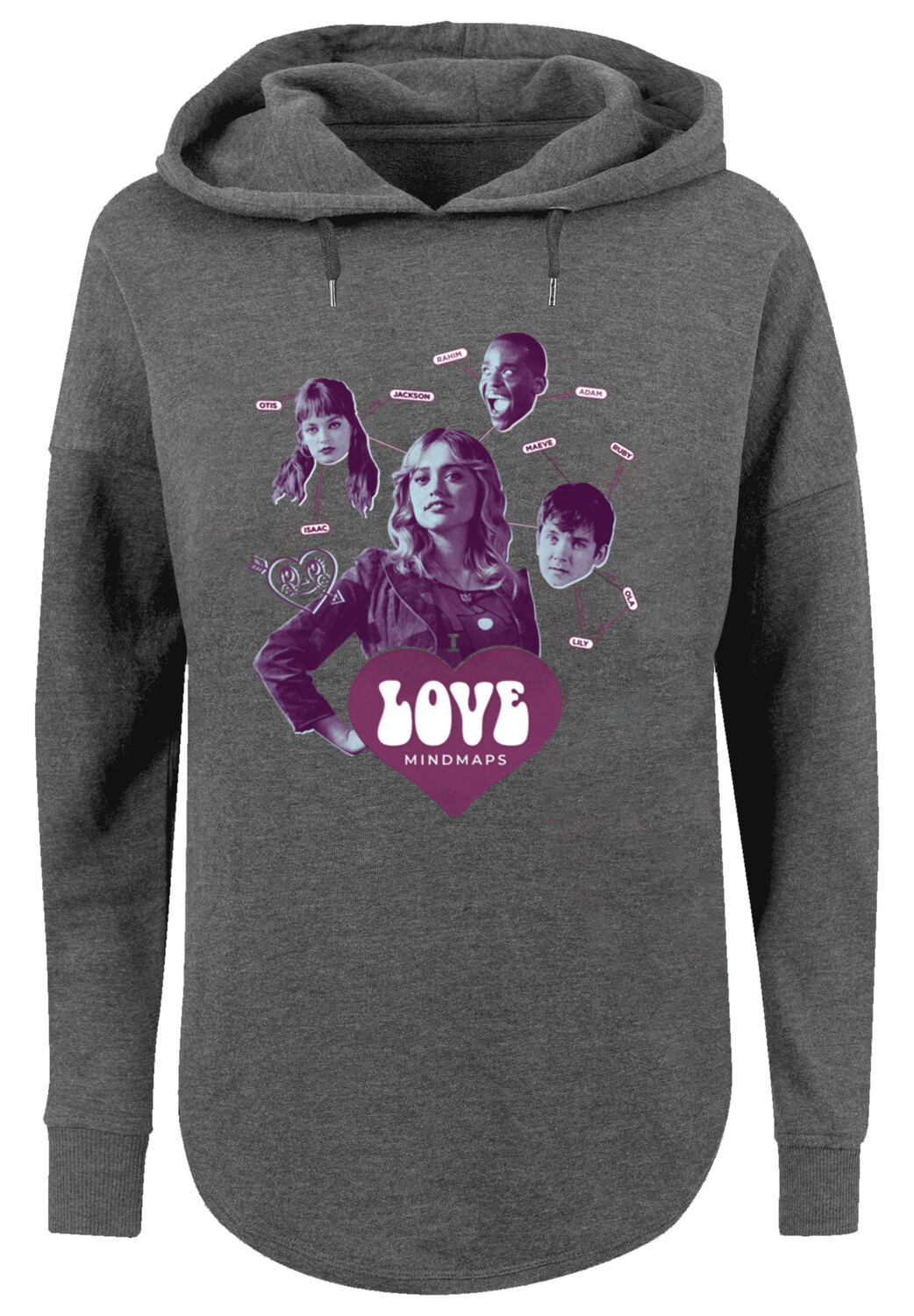Свитер F4NT4STIC Oversized Hoodie Sex Education Love Mindmaps Netflix TV Series, цвет charcoal