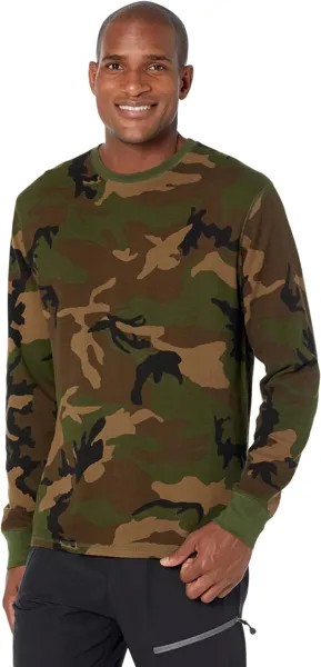 Толстовка Folded Waffle Long Sleeve Crew Print w/ Embroidery Polo Ralph Lauren, цвет Surplus Camo/Dusk Orange Pony Print