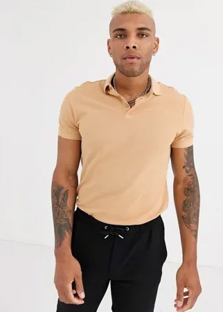 Бежевое поло из органического хлопка ASOS DESIGN-Neutral