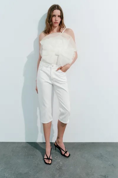 Боди макси из органзы ZARA, белый