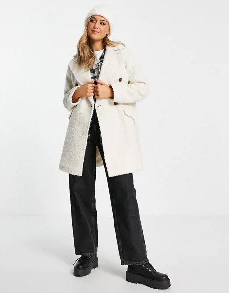 Кремовое фактурное пальто кромби в строгом стиле Miss Selfridge-Белый