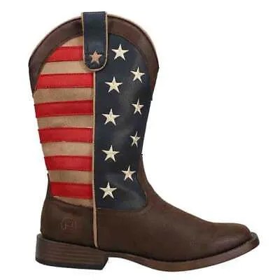 Roper American Patriotic Square Toe Cowboy Youth Boys Brown Casual Boots 09-119