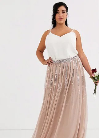 Серо-коричневая юбка из тюля с пайетками Maya Plus - Bridesmaid-Коричневый цвет