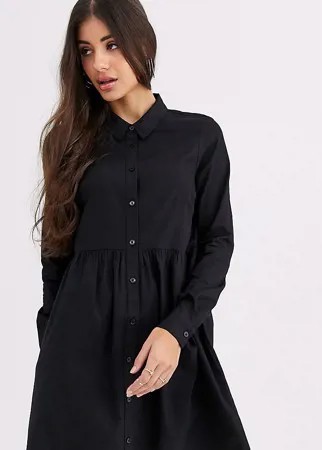 Черное хлопковое платье-рубашка мини ASOS DESIGN Tall-Черный цвет