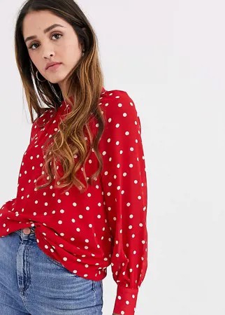 Полупрозрачная блузка в горошек New Look эксклюзивно для ASOS-Красный