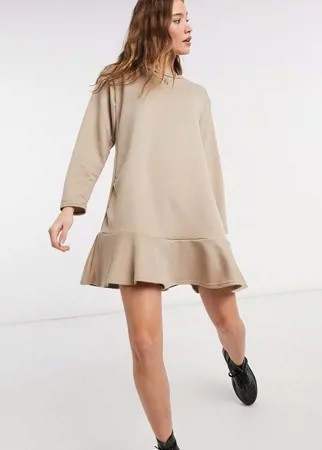 Платье-свитшот бежевого цвета с удлиненным подолом New Look-Коричневый цвет