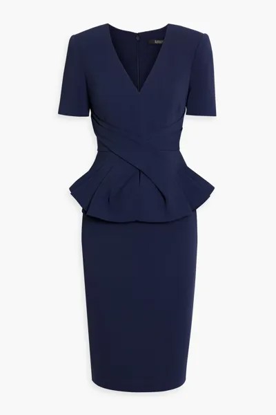 Платье из крепа с баской Badgley Mischka, темно-синий