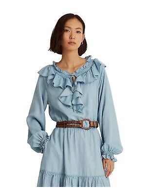 RALPH LAUREN Женское темно-синее платье-блузон с завязками и рукавами разрезом ниже колена 6