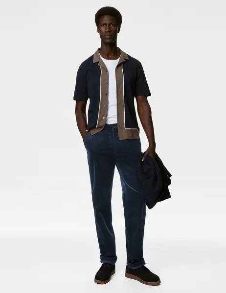 Вельветовые эластичные брюки обычного кроя Marks & Spencer, темно-синий