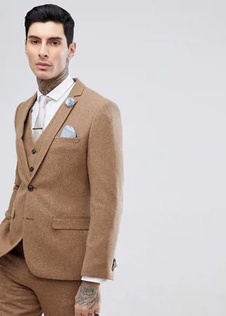 Светло-коричневый узкий пиджак в крапинку Harry Brown