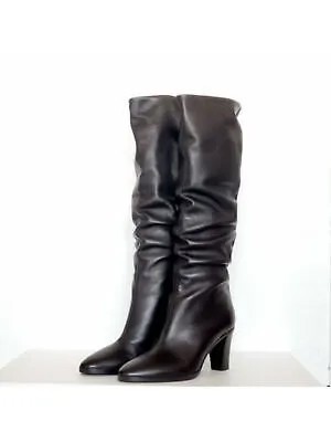 ВИНС. Женские черные кожаные сапоги Casper с миндалевидным носком на блочном каблуке 9,5 м