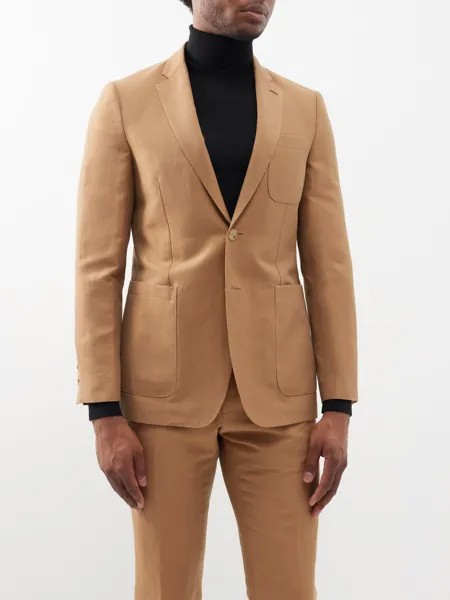 Твиловый пиджак из смесовой шерсти с накладными карманами Burberry, бежевый
