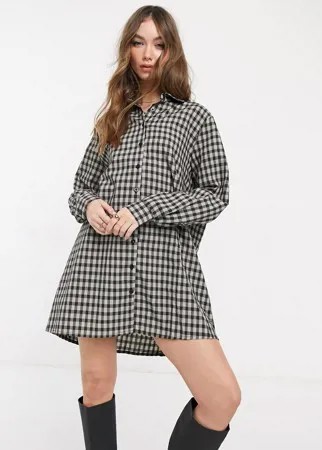 Платье-рубашка в стиле oversized в черно-белую клетку Urban Threads-Фиолетовый цвет