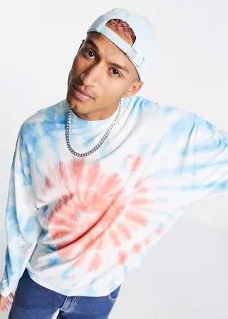 Oversized-лонгслив с принтом тай-дай голубого и оранжевого цвета ASOS DESIGN-Разноцветный