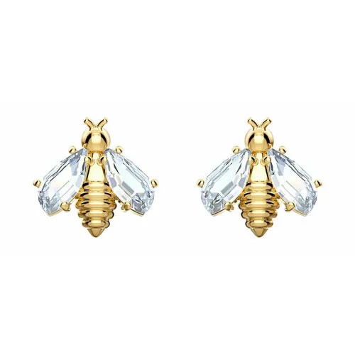 Серьги пусеты SWAROVSKI, кристаллы Swarovski, размер 10 мм, золотой