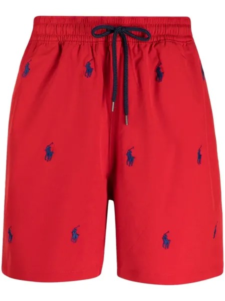 Polo Ralph Lauren плавки-шорты с кулиской и вышитым логотипом, красный