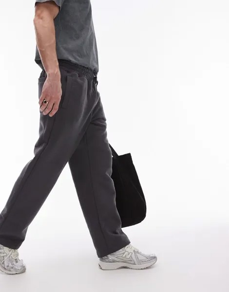 Темно-серые спортивные брюки прямого кроя Topman