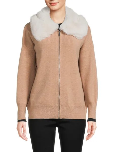 Кардиган с воротником из искусственного меха Saks Fifth Avenue, цвет New Camel