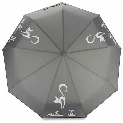 Зонт Dolphin, автомат, 3 сложения, купол 98 см., 9 спиц, проявляющийся рисунок, для женщин, серый