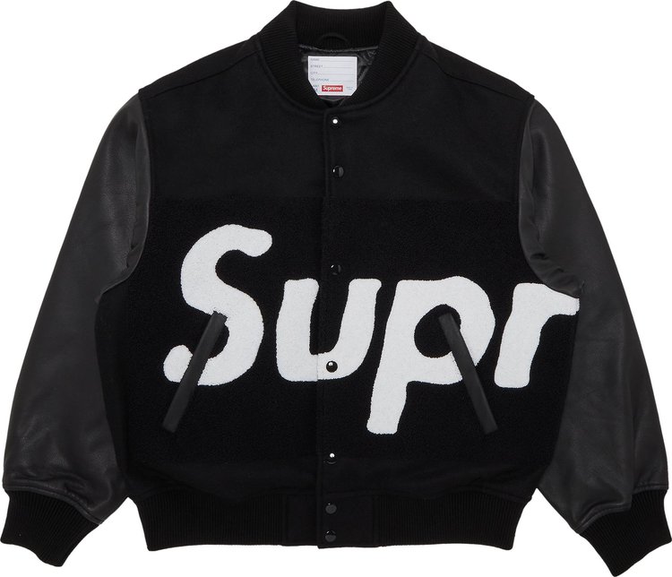 Куртка Supreme Big Logo Chenille Varsity 'Black', черный