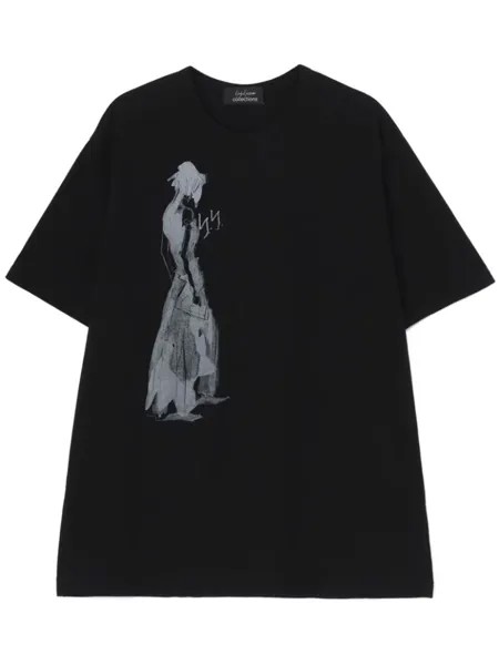 Хлопковая футболка с графическим принтом Yohji Yamamoto, черный