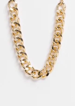 Золотистое ожерелье-цепочка с массивными плоскими звеньями Ego-Золотистый