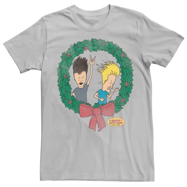 Мужская футболка с рождественским венком Бивис и Баттхед Licensed Character, серебристый