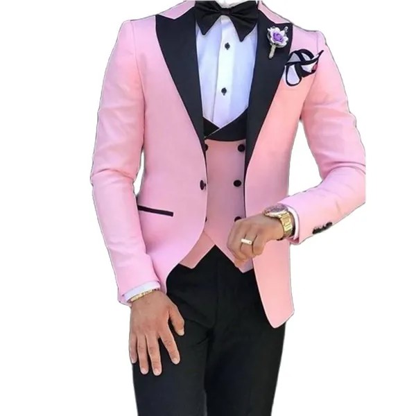Стильные розовые смокинги для жениха мужские рабочие деловые костюмы для вечевечерние НКИ выпускного вечера пальто жилет брюки комплекты на заказ №: 220