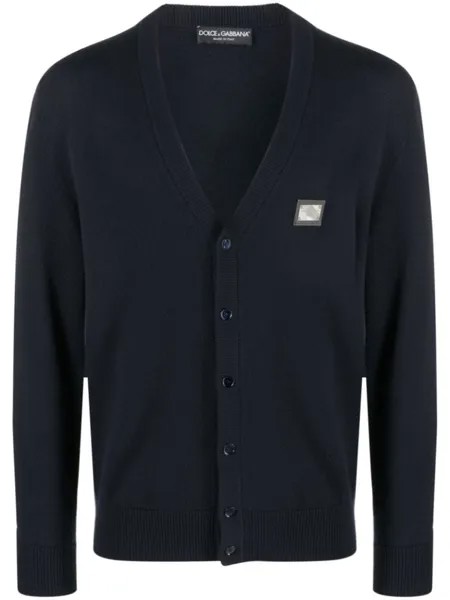 Dolce & Gabbana кардиган из смесовой вирджинской шерсти с логотипом, синий