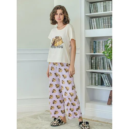 Пижама Indefini, футболка, брюки, короткий рукав, размер 44, желтый