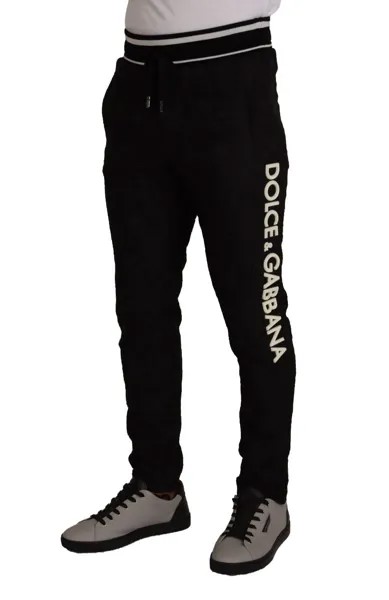 Брюки DOLCE - GABBANA Черные парчовые спортивные штаны с логотипом Мужские спортивные брюки IT46 / W32 / S