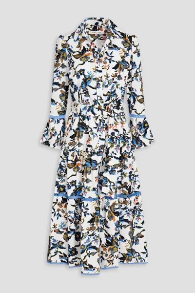 Платье миди Barry из хлопкового поплина со сборками и цветочным принтом Diane Von Furstenberg, белый