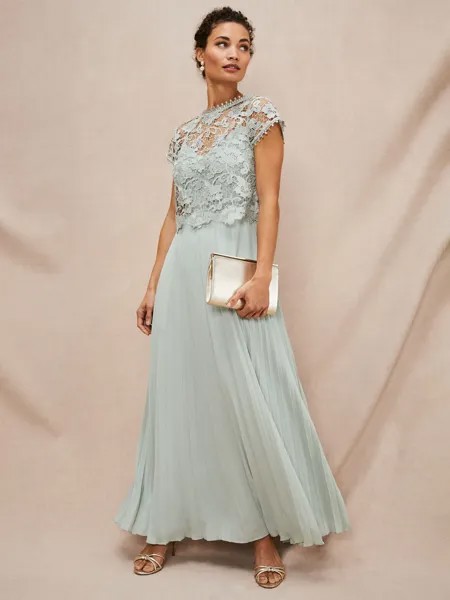Phase Eight Платье макси с кружевным лифом и плиссировкой Michelle, Eau De Nil