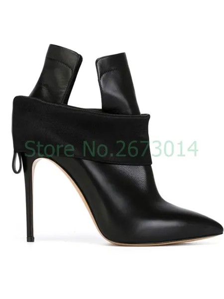 Женские ботильоны на высоком каблуке-шпильке, черные кожаные ботинки в стиле пэчворк, женские ажурные привлекательные ботинки с острым носком, на шнуровке, с молнией сзади