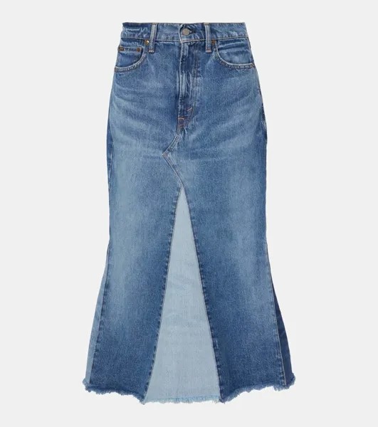 Деконструированная джинсовая юбка миди Polo Ralph Lauren, цвет delita wash