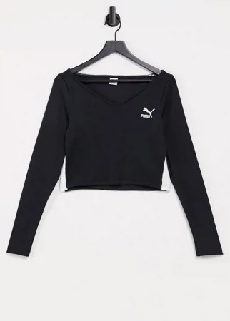 Черный укороченный лонгслив Puma Classics-Черный цвет