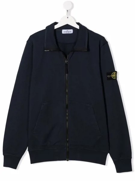Stone Island Junior толстовка на молнии с нашивкой-логотипом