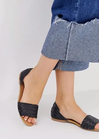 Кожаные плетеные сандалии для широкой стопы Park Lane-Черный