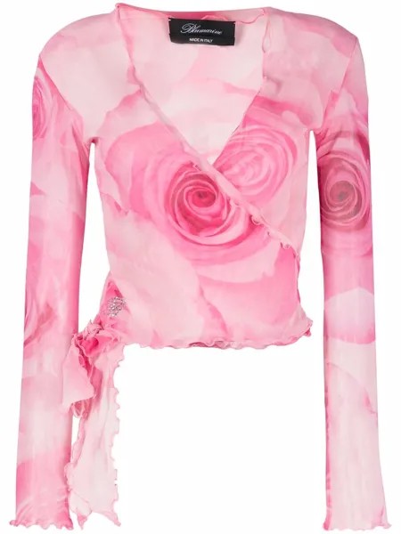 Blumarine блузка с V-образным вырезом и цветочным принтом