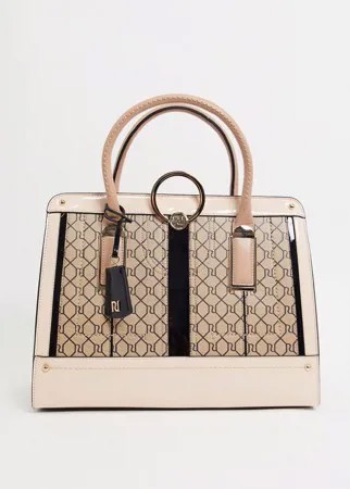 Бежевая сумка-тоут с кольцом и монограммой River Island-Коричневый