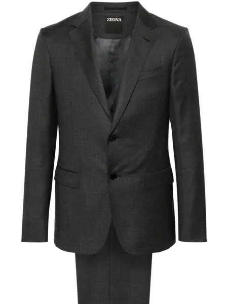 Zegna шерстяной клетчатый костюм с однобортным пиджаком, серый