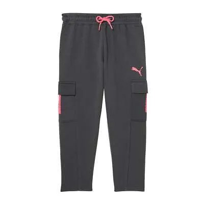 Брюки Puma Fleece Cargo Pocket с зауженными штанинами, молодежные черные повседневные спортивные штаны для девочек