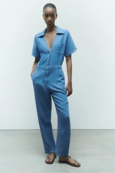 Длинная джинсовая куртка z1975 Zara, синий