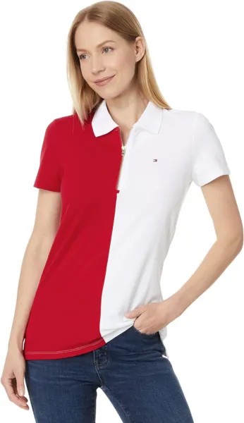 Поло Tommy Hilfiger Color Block Zip Polo, цвет Scarlet/White